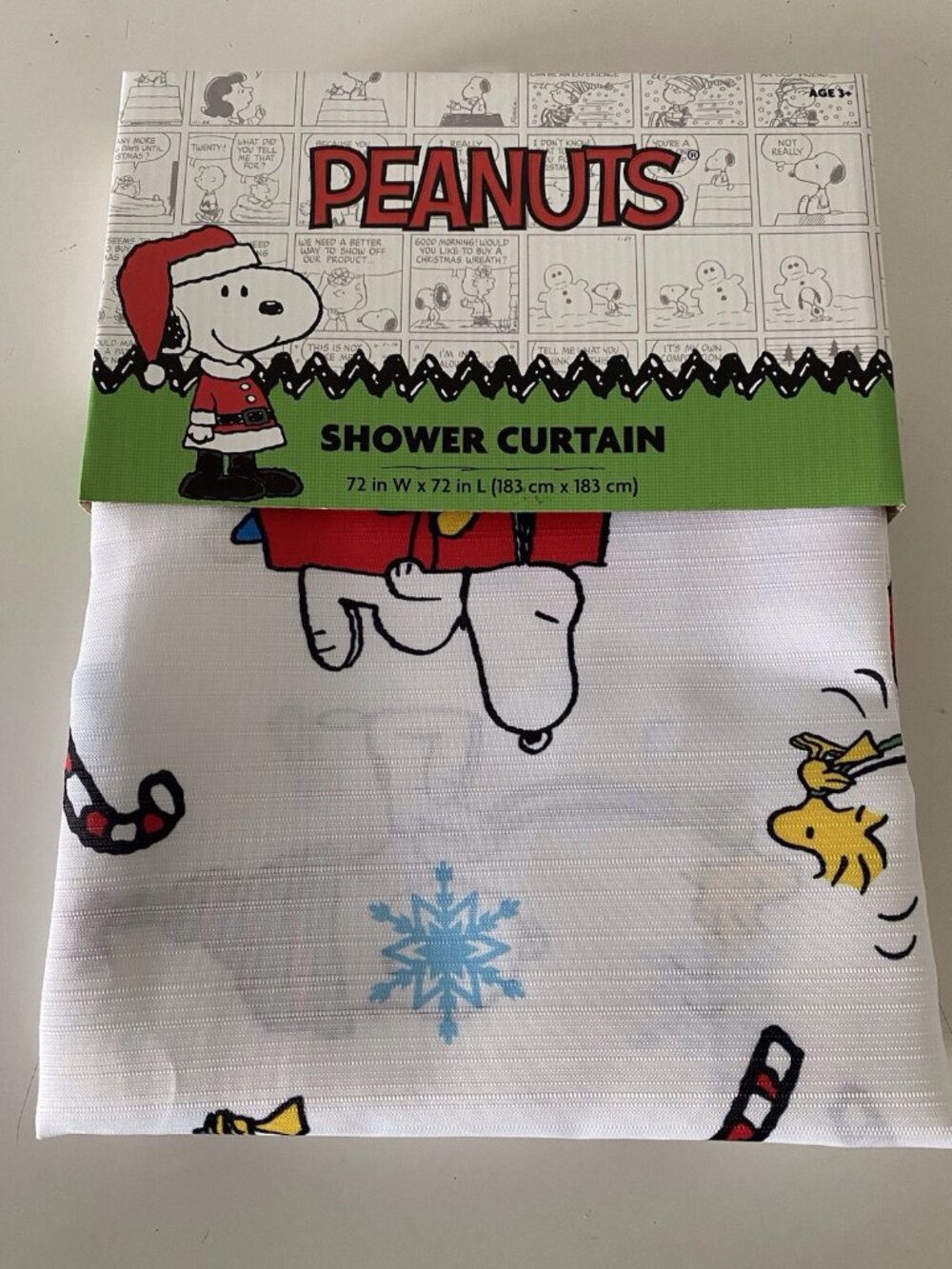 Peanuts Snoopy Woodstock Christmas Tree Wreath Fabric Shower Curtain 72X72” NEW